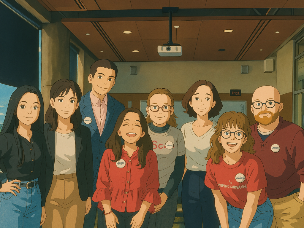 An AI converted image of the lab after their HOPE hands-on activity. The image is generated to look like it was created by Studio Ghibli