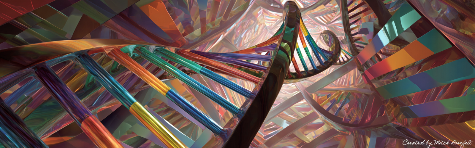 A colorful computer generated image of DNA double helix.