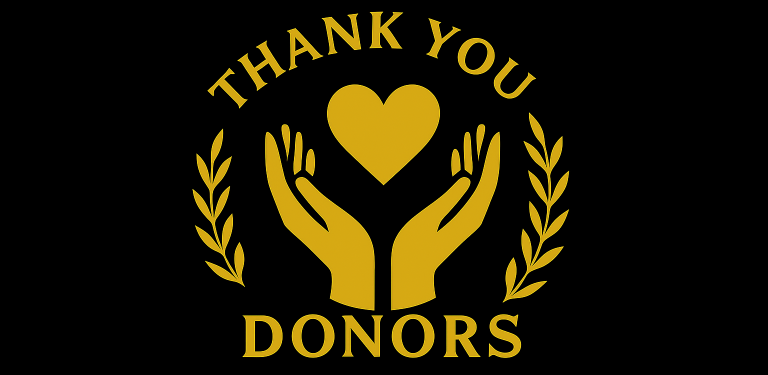 Thank you donors message. Includes a heart and hands.